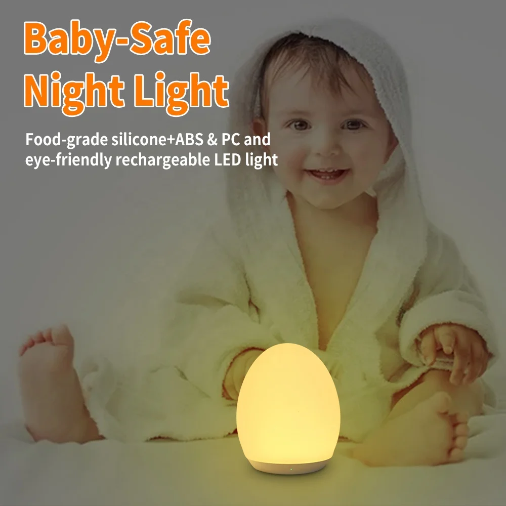 Night Light for Kids with Color Changing Mode and Dimming Function Rechargeable Baby Egg Night Light