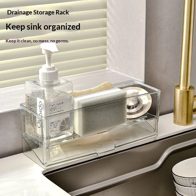 Égouttoir debout, simple niveau, non pliable, design moderne et épuré pour évier de cuisine, avec tablette de rangement et support pour éponges