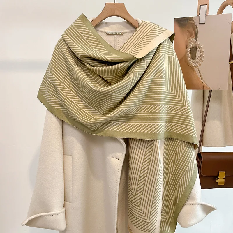 Newest Arrival 2023 Autumn Warm Soft Cashmere Feelings Pashmina Shawls Fashion Shred Stripe Pattern Winter Cashmere Scarf Women