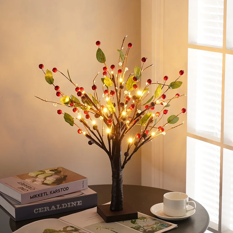 24 LED USB Battery Artificial DIY Gift Indoor Twinkling Cherry Table Decoration Light Girl Room Led Tree Light for Home Decor