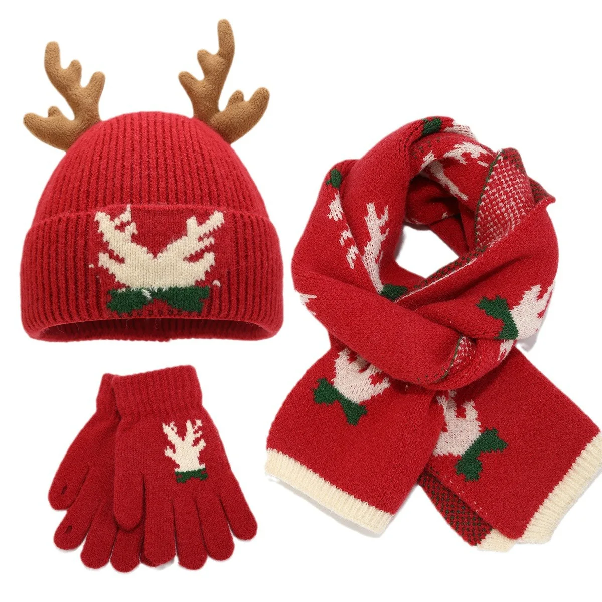 Women Ladies Kids Holiday Thick Ribbed Knit Xmas Elk Ears 