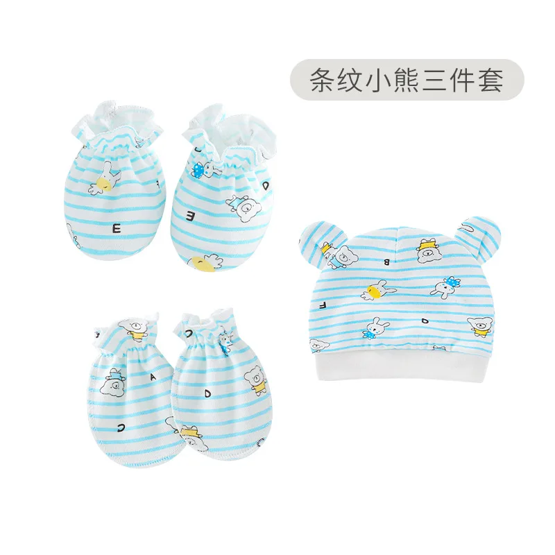 Hot Sale Newborn Baby Boy and Girl Cotton Breathable Soft Baby Hats and  Mittens Booties Set