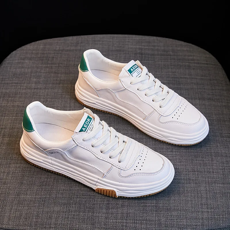 Zapatos blancos pequeños de cuero genuino para mujer nuevos