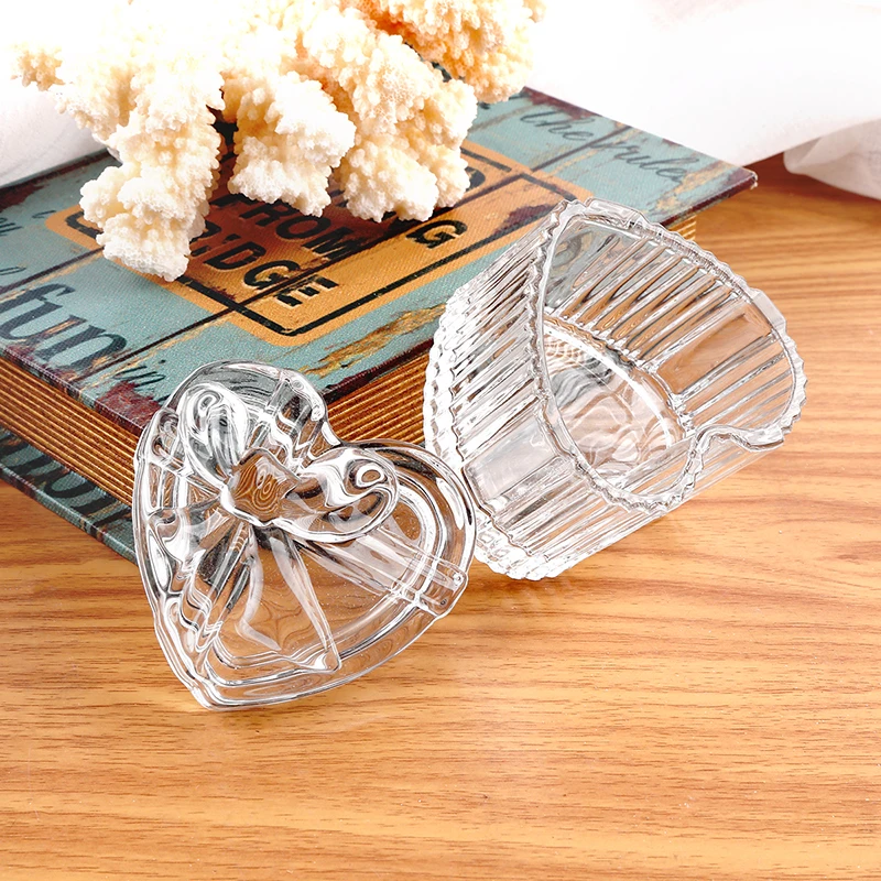 Creative Heart Stripe Glass Jar Bow Storage Jar Bedroom Trinket Storage Box Wedding Hand Gift