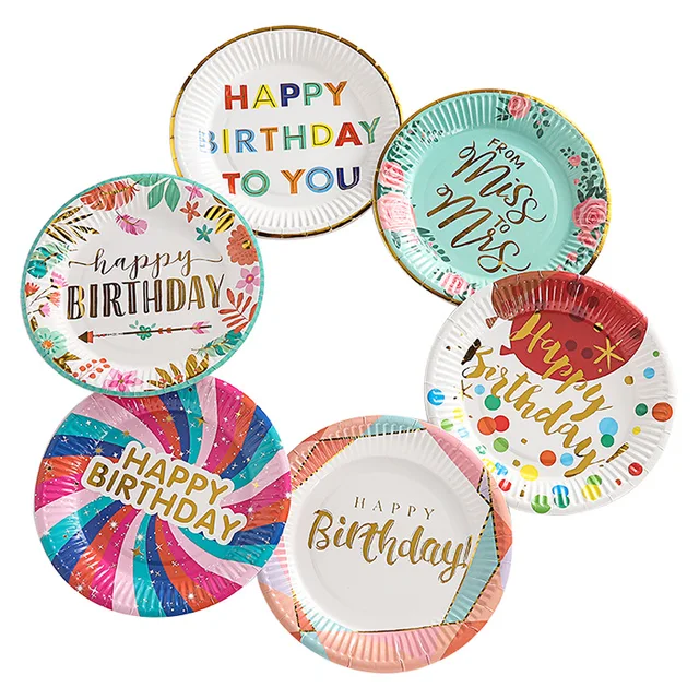 New 7-inch color paper plate printed hot stamping happy birthday party supplies disposable paper plate color food tray