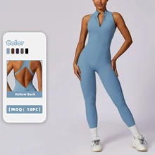New Women's Zipper Jumpsuit Seamless Slim Quick Drying Bodysuit Fitness Yoga Suit