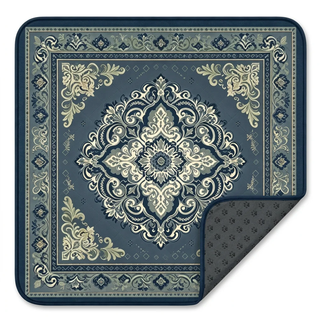 Baroque Floral Print Quilted Pet Mat — Product details 1