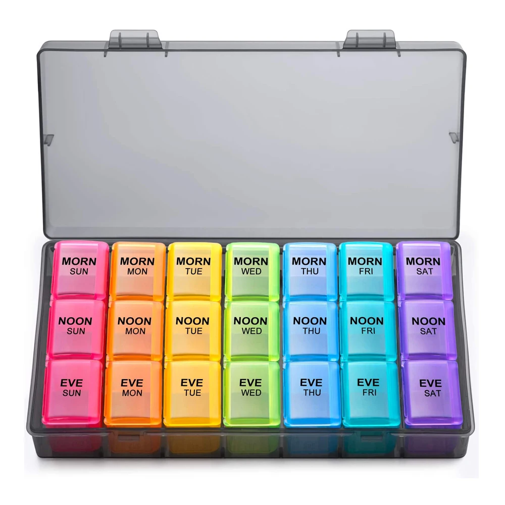 Best Selling 7 Day Logo Cheap Price Promotion Customized Logo 21 Cases Weekly Plastic Pill Box
