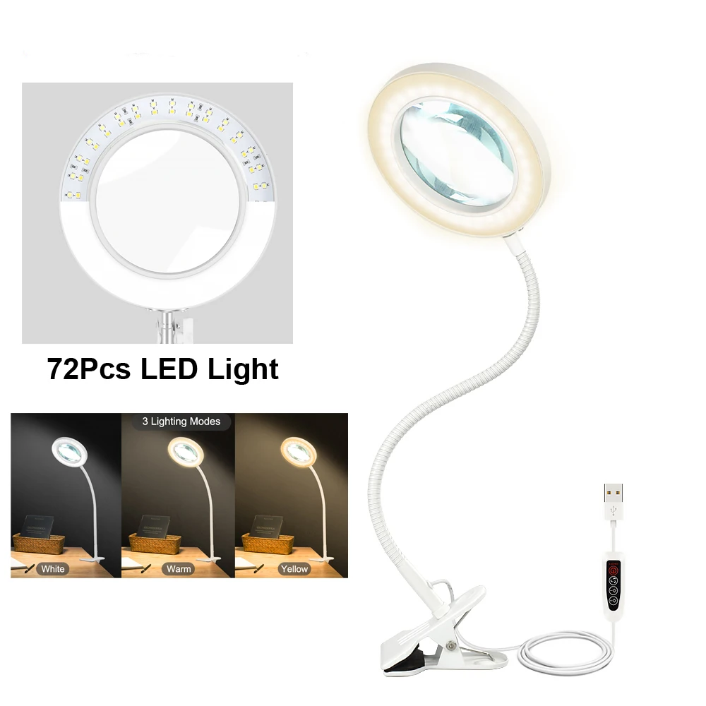 5X Magnifying Glass Light Magnifying Desk Lamp with Clamp 72 pcs LED  Lighted Magnifier for Close