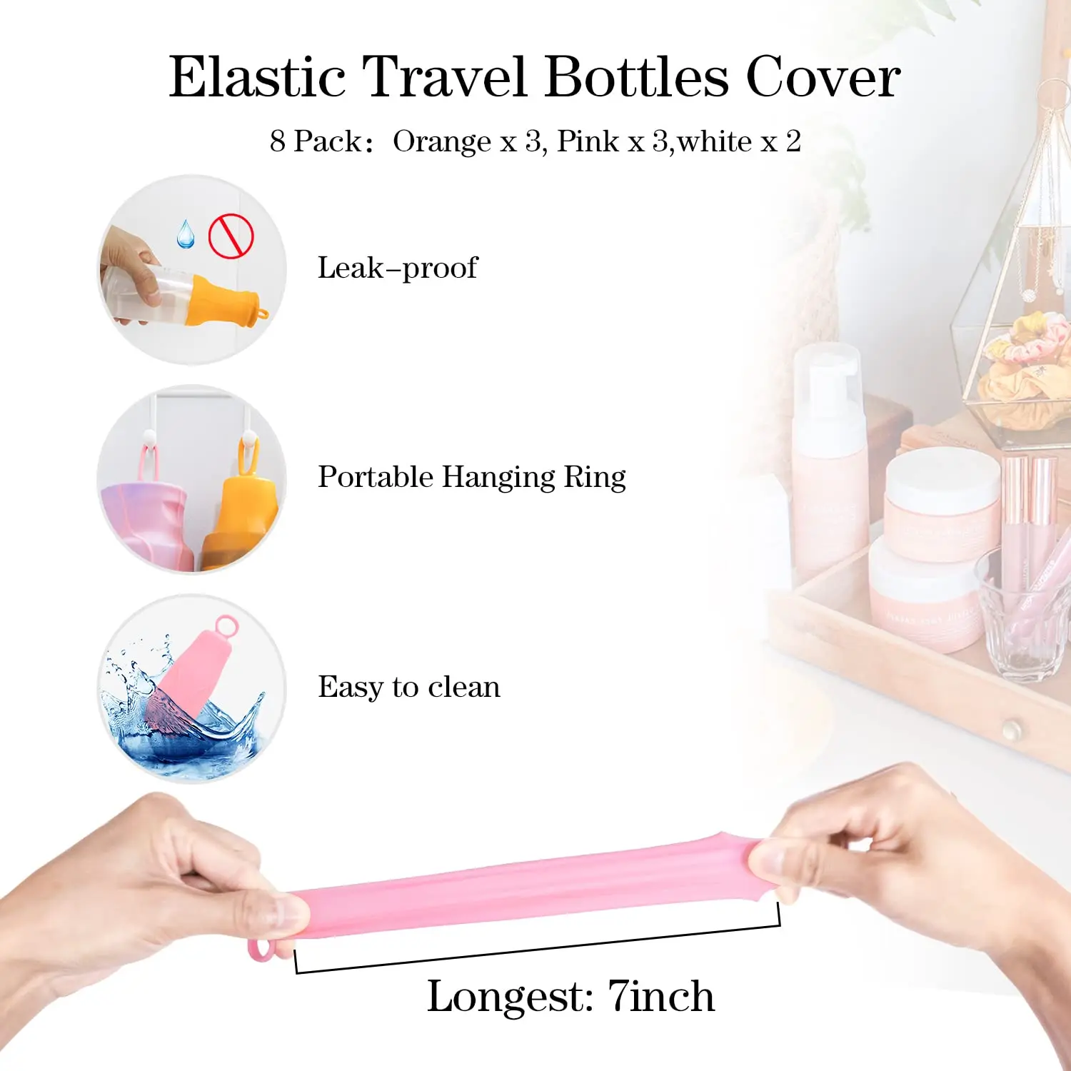 8pcs Elastic Sleeve for Leak Proofing Silicone Travel Bottle Covers Leak Proof Sleeves for Travel Container in Luggage Reusable Silione Accessory for