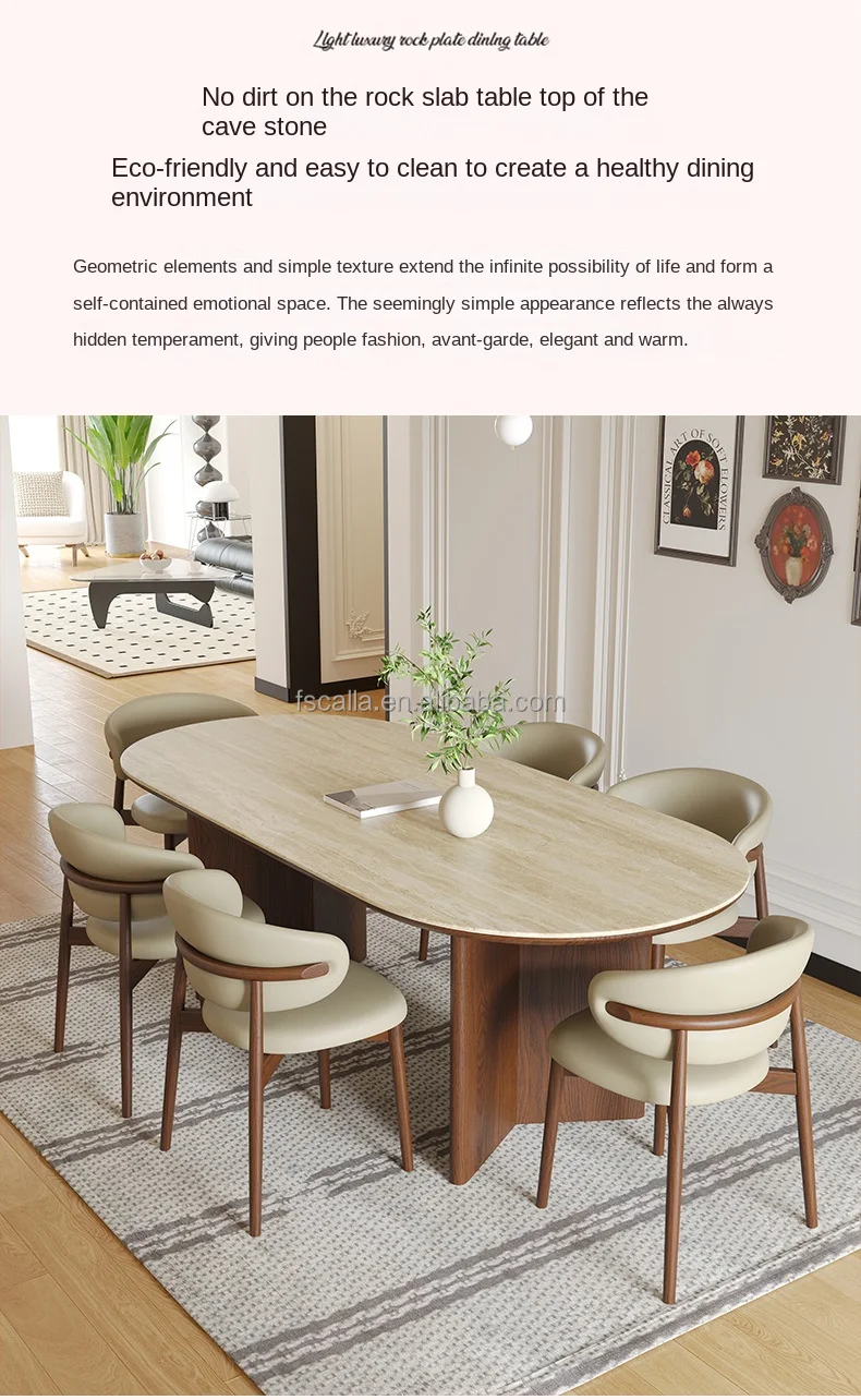 Modern 2.4M Long Oval Dining Table and Chair Set with Wood Frame and ...