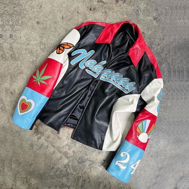 Custom Design Patchwork Embroidery Patch Man Motorcycle Leather Racing Jacket for Men
