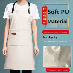 Soft PU Leather Waterproof Oil-Proof Apron Fleece Lining Warmth Restaurant Bar Waitstaff Uniform for Men Women for Milk Tea
