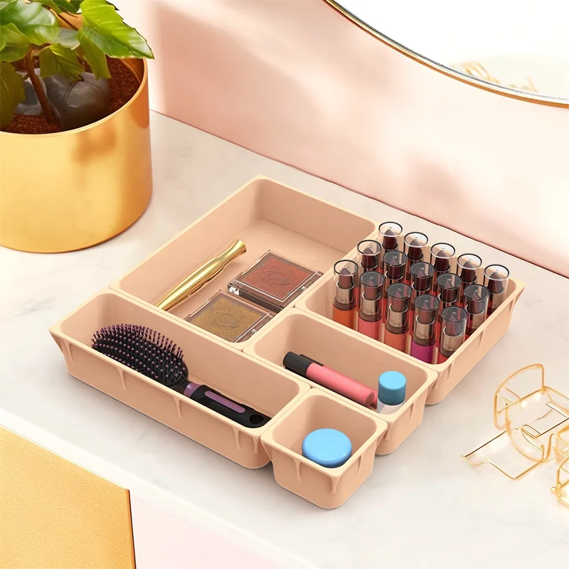 5 Pcs Silicone Desk Drawer Dividers Organizer Set Make Up Storage