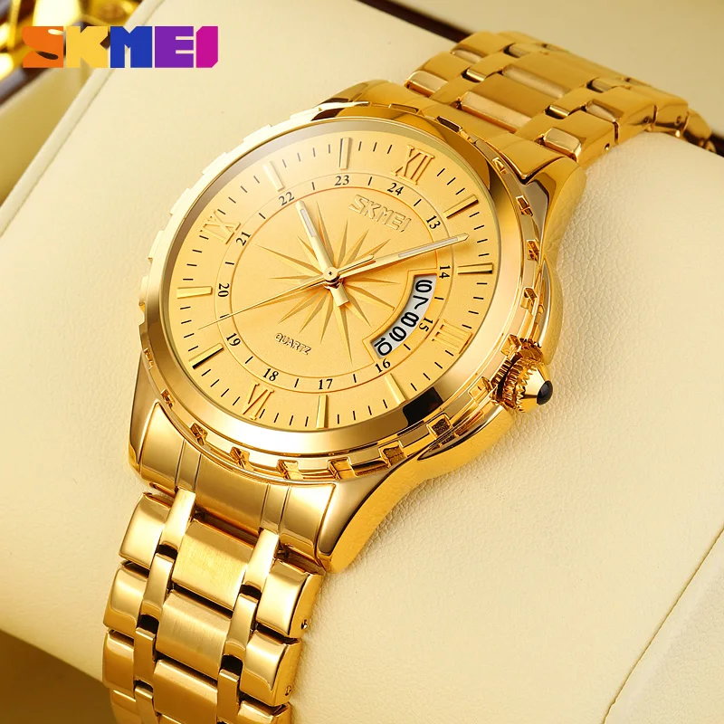 Luxury Gold Stainless Steel SKMEI 9069 Quartz Watch for Men