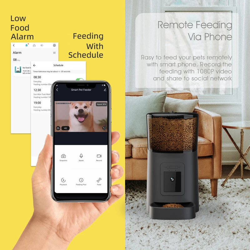 TUYA スマート自動給餌器 犬猫用 Wi-Fi対応 カメラ付き ペット