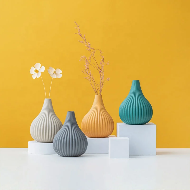 Morandi Color Frosted Matte Model Room Dried Flowers Nordic Style Small Ceramic Vase Set