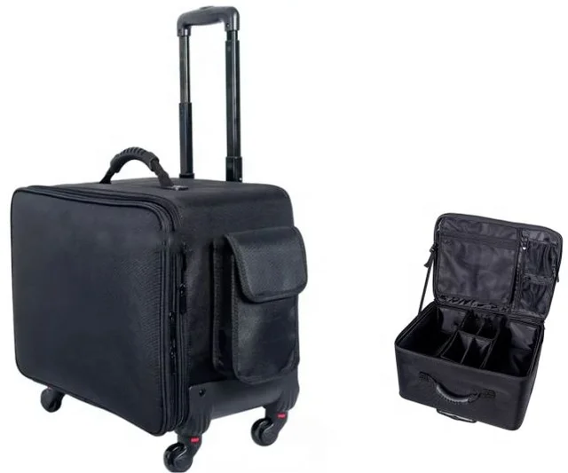 Professional Cosmetics Makeup Trolley Case Large Capacity Makeup Vanity Bag Nylon Trolley Luggage Case Shenzhen Plain Black 140