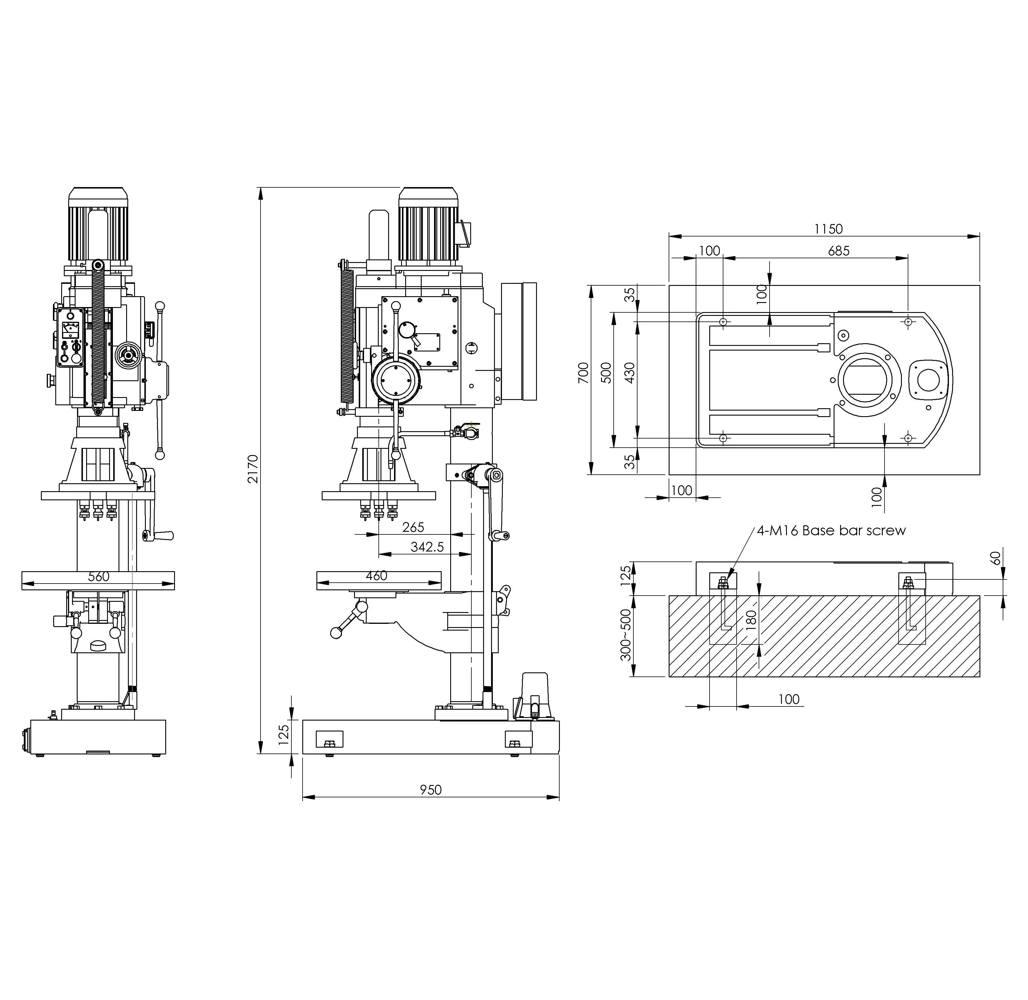 Column Drilling Tapping Machine Square Table 460x560mm Coolant Pump ...