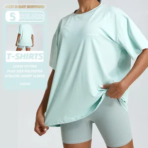 YISHENHON Loose Top Breathable Fitness Wear Women's Breathable Yoga Wear Cover-up Outer Wear Running Polyester Sports T-shirt