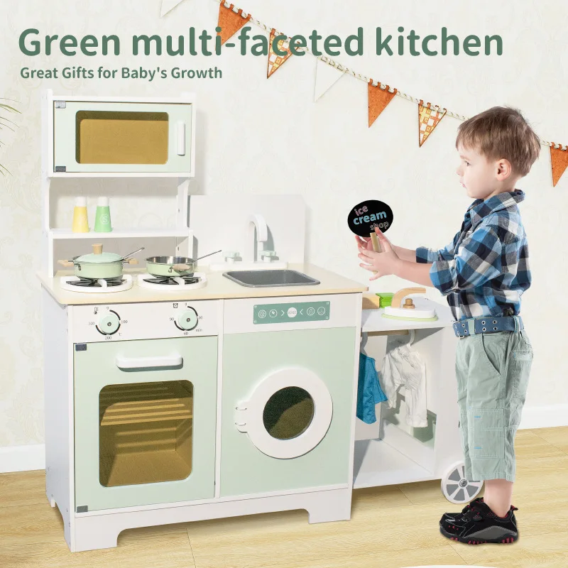 Cuisine miniature coréenne pour bébés – Cuisinière multifonctionnelle simulée, ensemble comprenant une machine à laver et des accessoires pour la vie quotidienne, jouet en bois destiné à l’entraînement cognitif à la maison, pour enfants de 4 à 6 ans