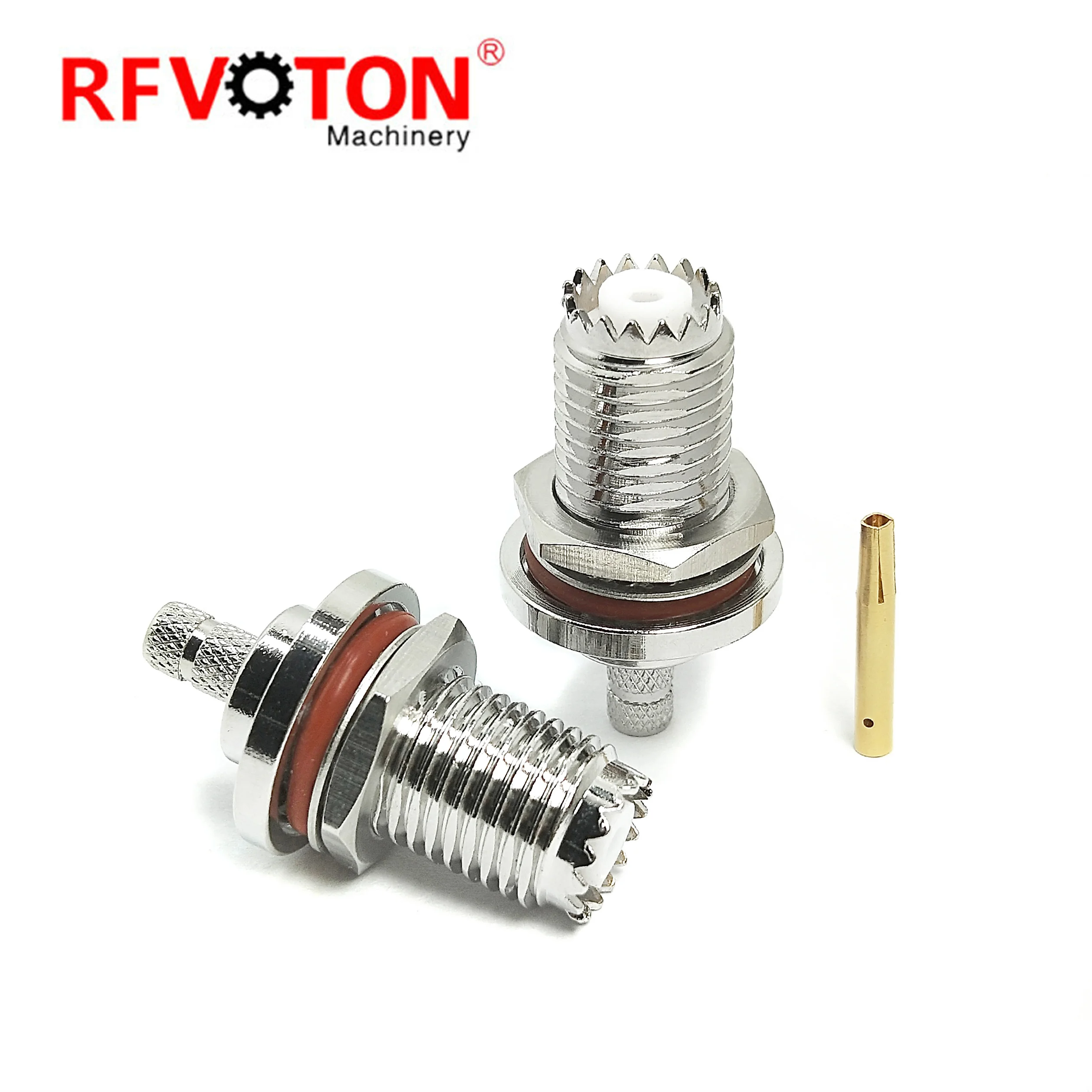 RF connector mini UHF type female jack straight bulkhead waterproof crimp for LMR195 RG58 coaxial cable plug details