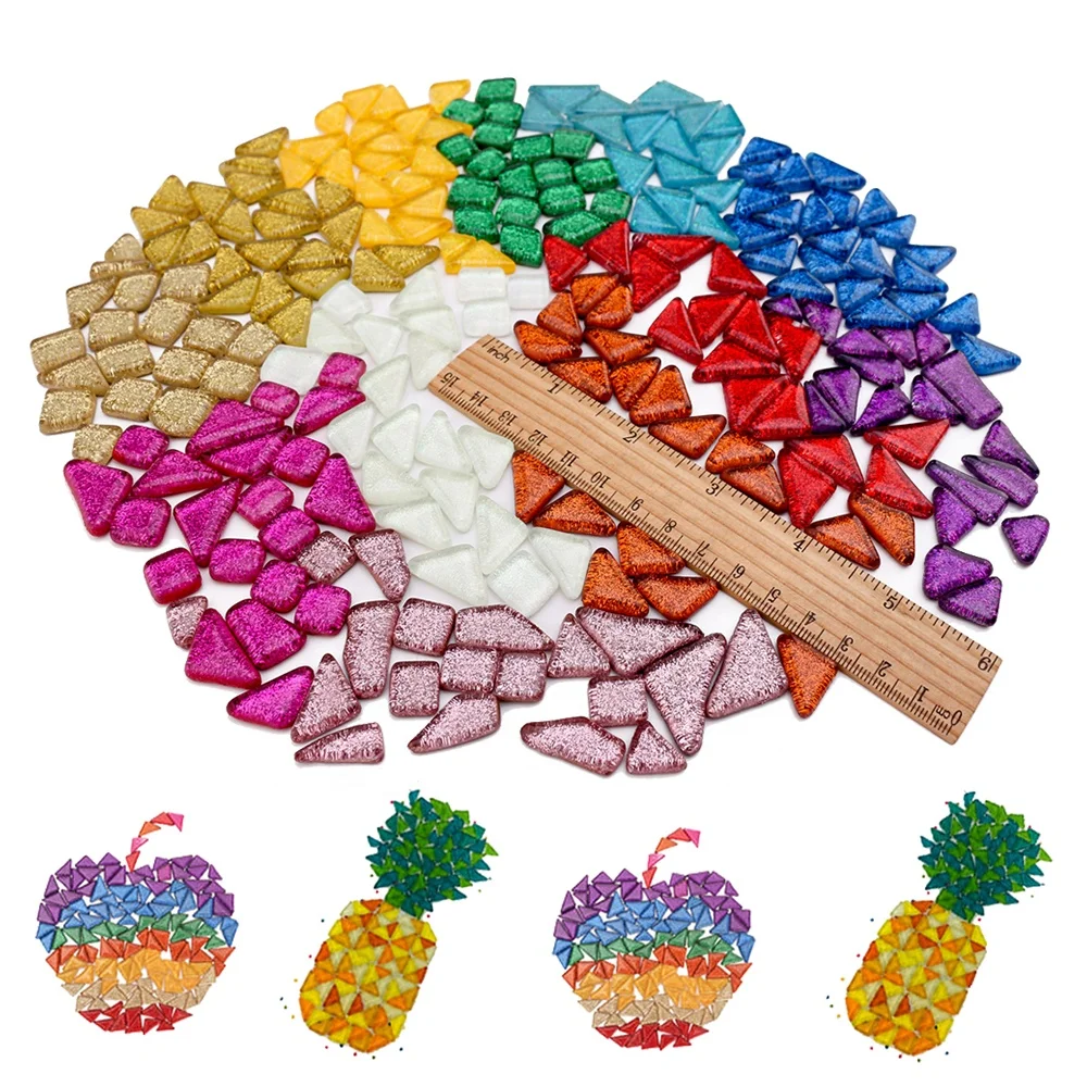 Wholesale Mixed Colorful Bulk Irregular Broken Glitter Crystal Art Mosaic Craft Glass Tile