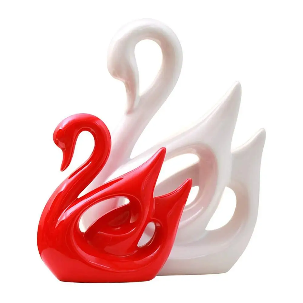 Керамические фигурки лебедя статуи для домашнего декора керамические декоративные скульптуры набор из 2 красных белых (большой белый маленький