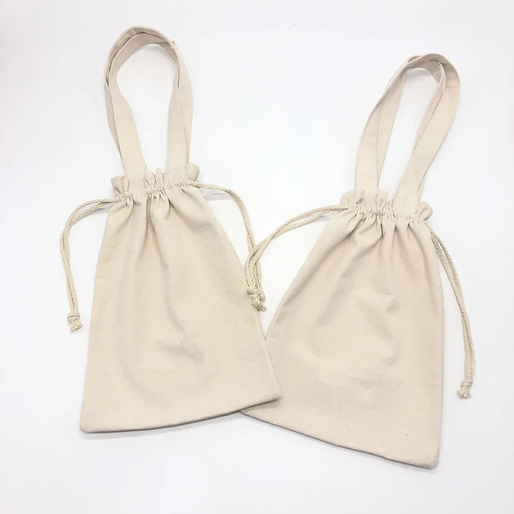 Customized Printed Logo Dust Pouch Plain Shopping Cotton Canvas Drawstring Tote Bag