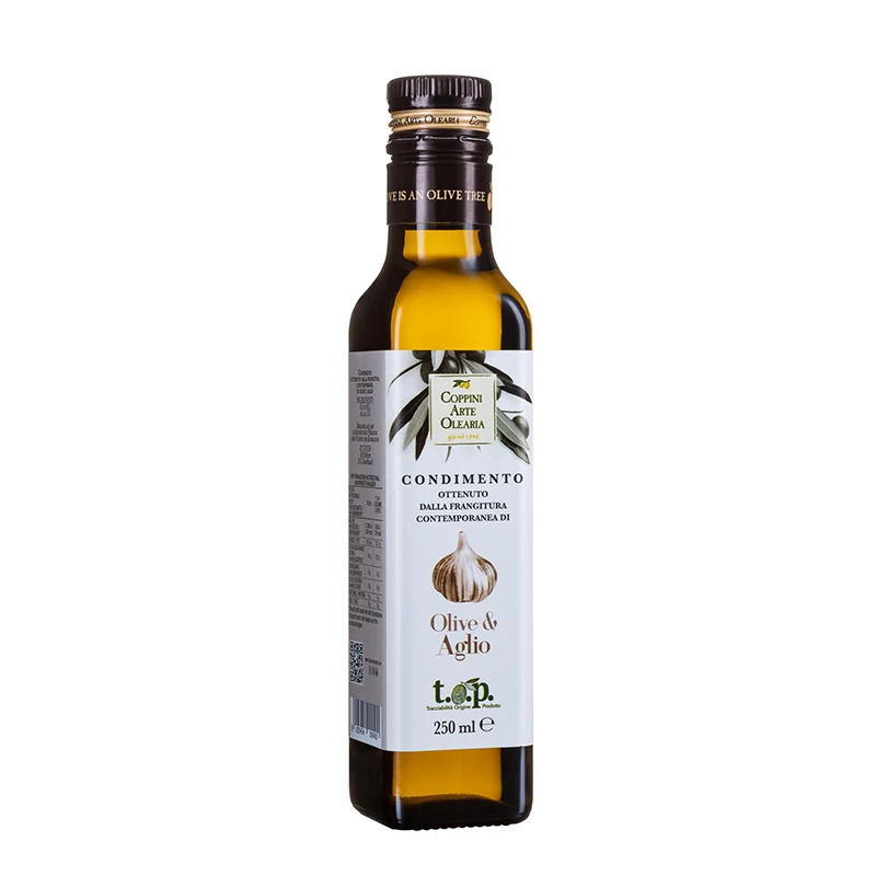 Olive E Aglio Olives & Garlic Naturally Flavoured Glass Bottle Virgin Olive Oil Italy