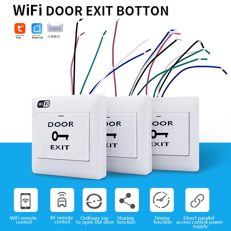 DC 3V Tuya Wifi Smart Switch Door Exit Push Release Button Smart Switch for Access Control System Smart Life App Remote Control