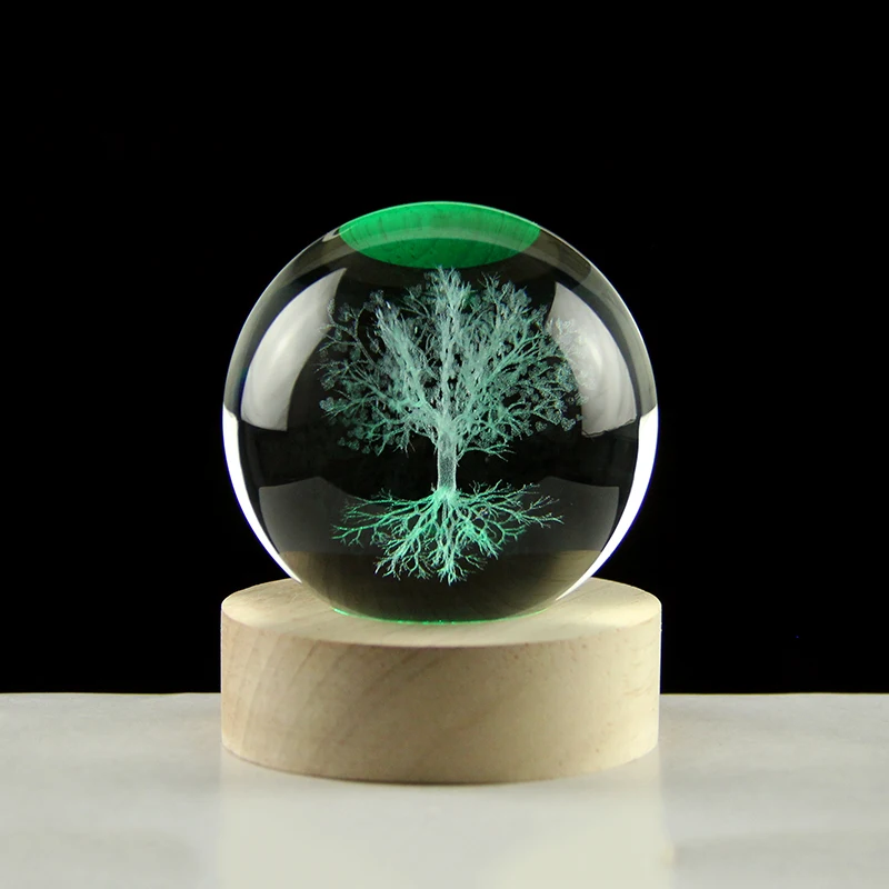 Sfera Di Cristallo K9 Con Base LED Colorata E Albero Della Vita 3D, Luce Notturna Per Meditazione E Decorazione Spirituale