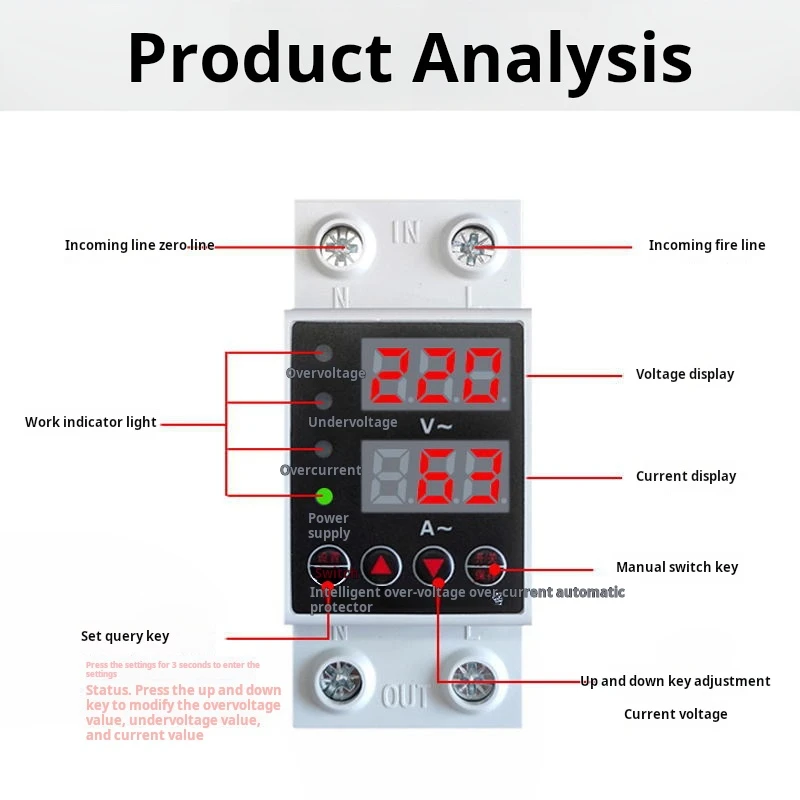 Overvoltage Under Voltage Protection, 230V 40A Automatic Recovery Surge and Undervoltage Protector Din Rail Mounting Protector