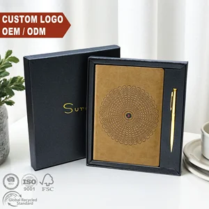 High End Premium A5 PU Leather Journal Custom Logo Business Office Supplies Luxury Gold Pen Notebook Box Corporate Gifts Set