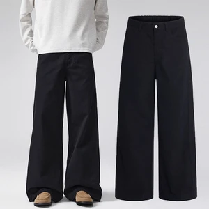Custom A-shaped Cross-ribbed Pure Cotton Casual Pants for Men and Women Wide-leg Versatile Trousers
