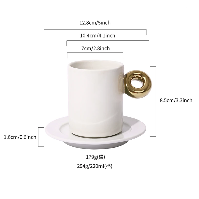 Promotional Eco Ware 220ml Porcelain Coffee Mug Normal Size Cappuccino Espresso Cups Golden Handle Ceramic Cold Safe Camping manufacture