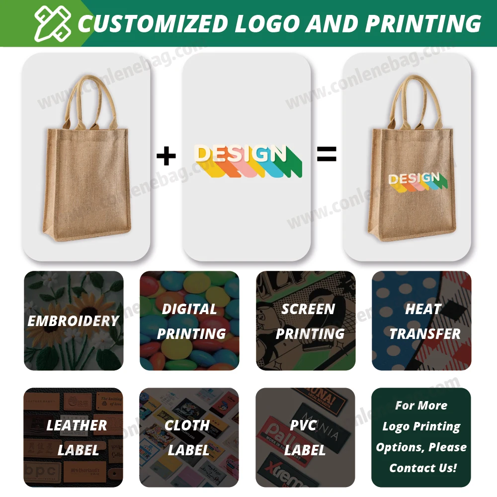 Wholesale Custom Printed Logo Portable Wedding Gift Tote Bags Hessian Linen Jute with Cotton Rope Handle and Transparent Window