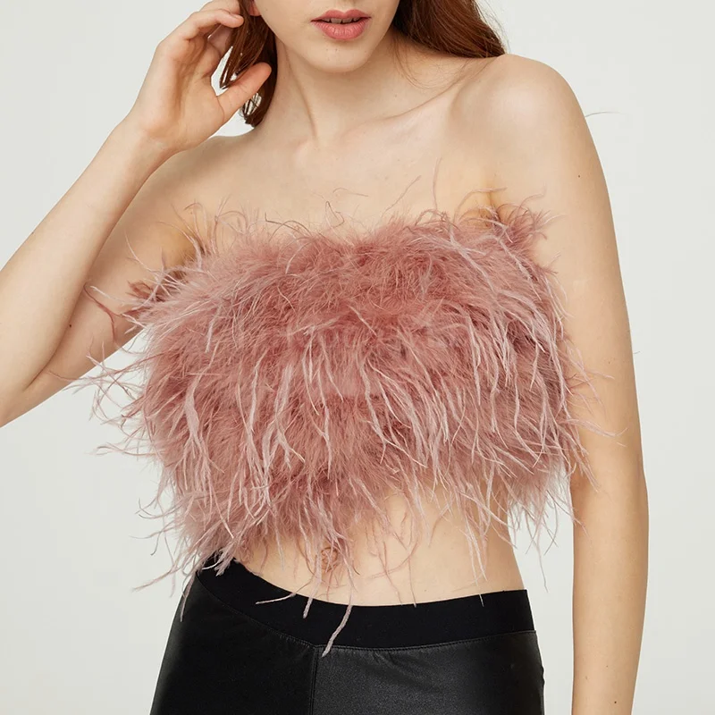 Shop Our Collection of Sleeveless Real Feather Fur Tops