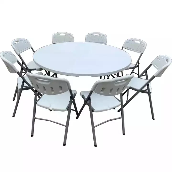 Most Popular 8 Chairs Bulky Round Plastic Folding Table And Chair Sets