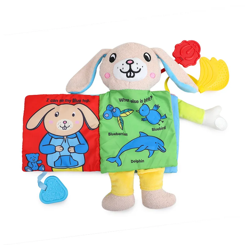 B076A Plush Rabbit Discover Colors Soft Baby Cloth Book With Teether