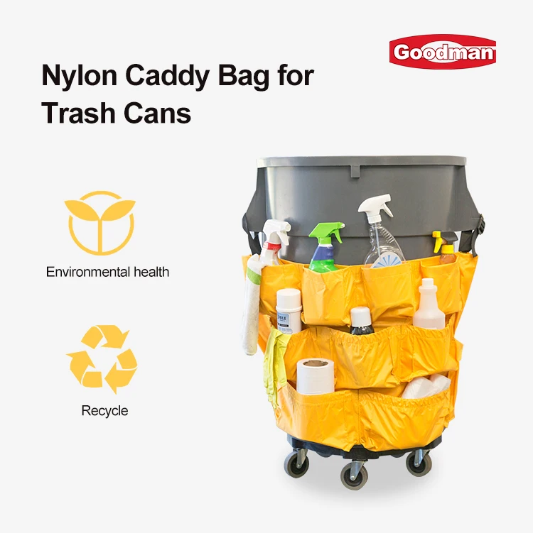 New design multifunctional 12 pockets yellow waste container utility tool  trash can cleaning caddy bag manufacture