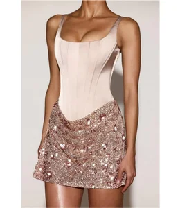 Bettergirl 2026 floral pleated sequin tight suspender short skirt satin party dress dress