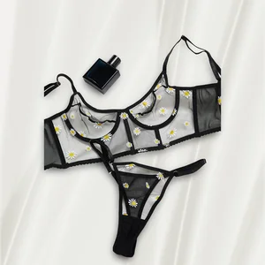 Wholesale Sexy Underwear with Daisy Floral Embroidery Sheer Mesh Transparency Women Lingerie for Lady Panties Sexy Underwear