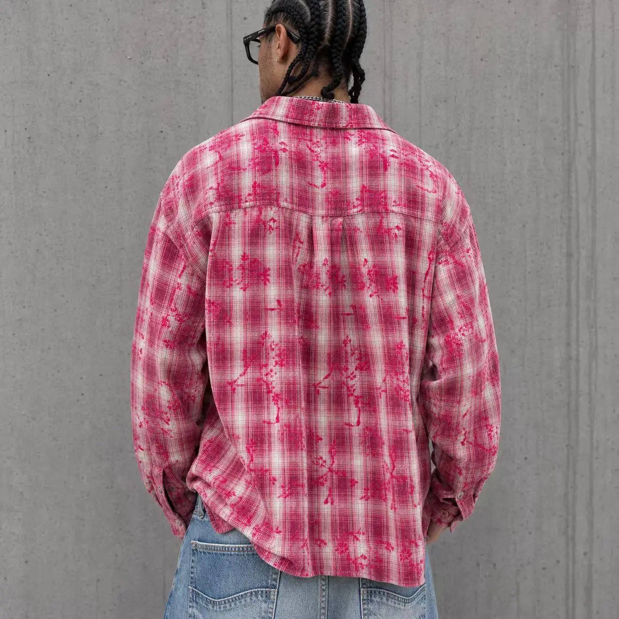 OEM Custom Mens Casual Shirts Vintage Plaid Flannel Washed Floral Pattern Button up Loose Fit Streetwear Men Long Sleeve Shirt gallery 3