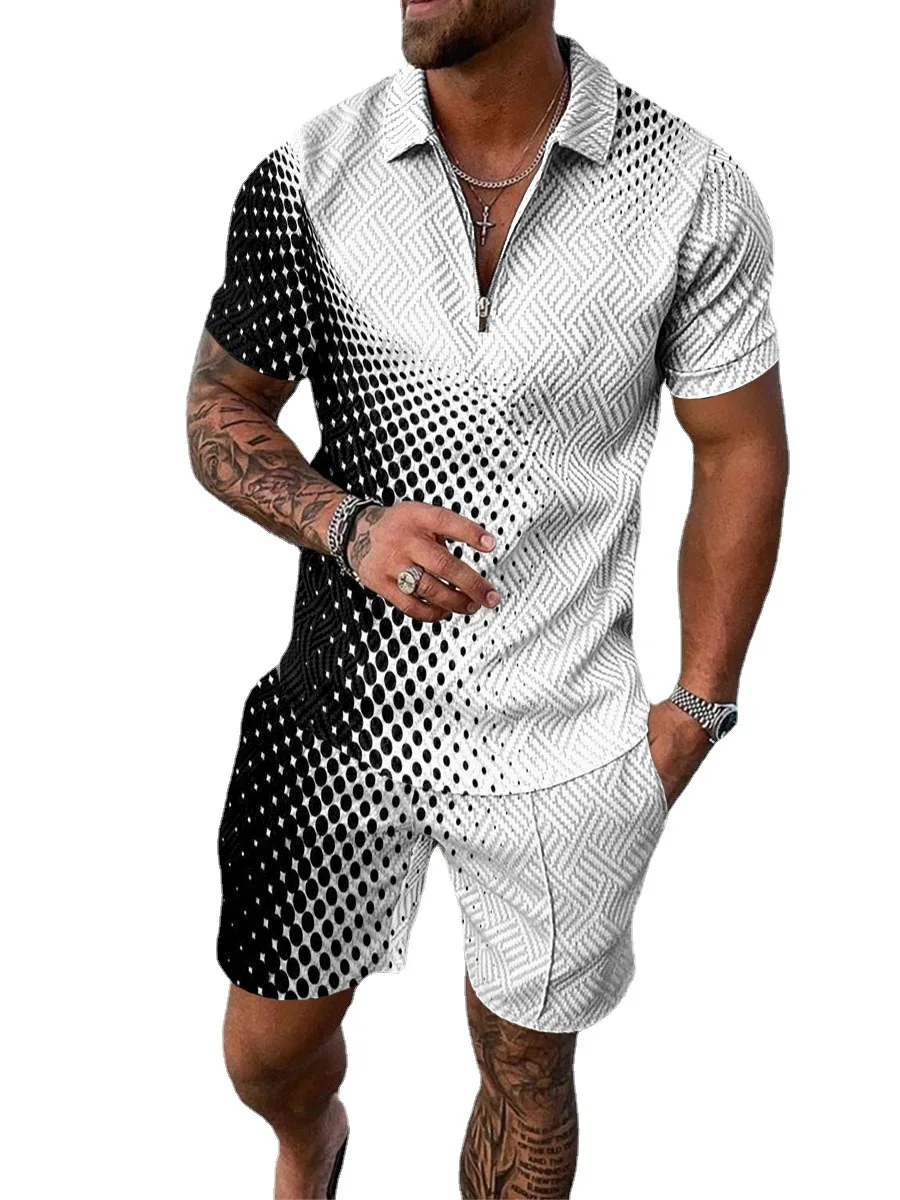 Man's Sport Printed Suit Short Pant Elastic Waist Band Two Pieces of Set gallery 7