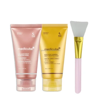 In Stock Viral Glass Glow Overnight Wrapping Mask Duo: Collagen Peel Off Facial Mask Pack and Turmeric Mask and Jelly Brush