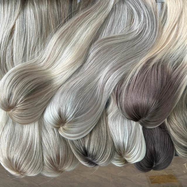 Hand Tied Silk Top Russian Human Hair Topper Balayage Color Clip In Toupee Free Part Silk Base Hair Toppers For Women