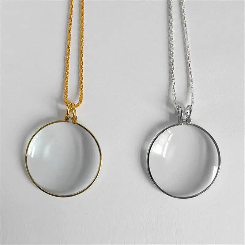 Decorative Monocular Necklace 5x Magnifying Glass Pendant Plated Chain Necklace Magnifier for Jewelry