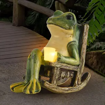 wholesale Fairy Garden Accessories Outdoor Figurine Lights Solar Garden Frog Decor Yard Ornament Miniature Frog Garden Statue