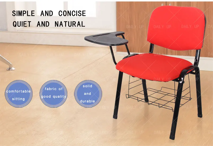 Stackable Padded Training Chair With Tablet Metal Frame Upholstered Student Study Chair With Book Net For Meeting And Conference